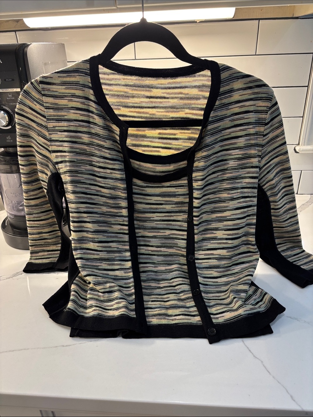 TSE Striped Black-Trim Women's Cardigan Set